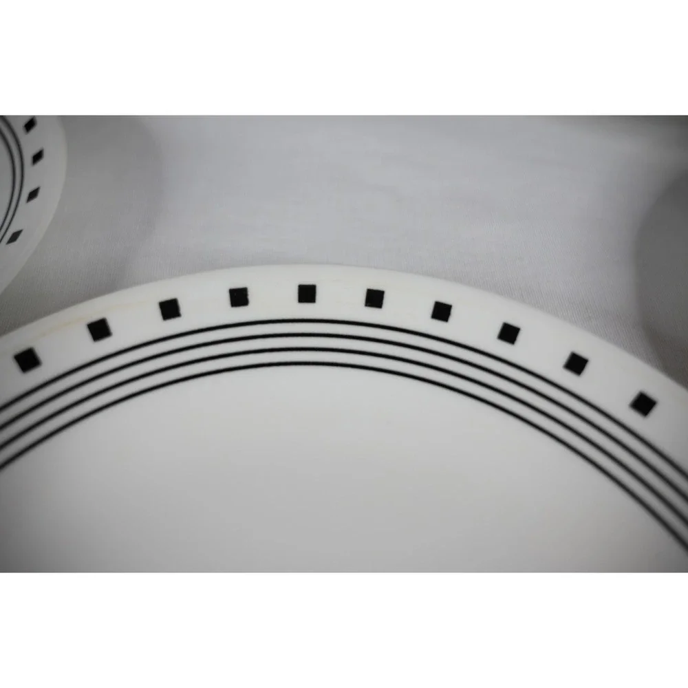 Corelle City Block Plate Set 5pc White Black Geometric Good Vitrelle USA